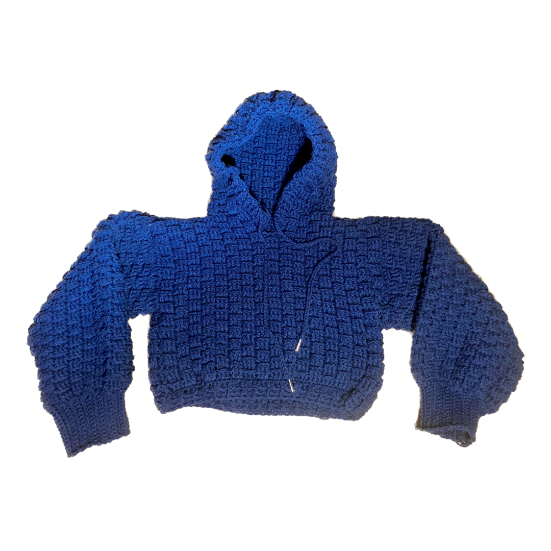 Blue Sapphire Cropped Crochet Hoodie